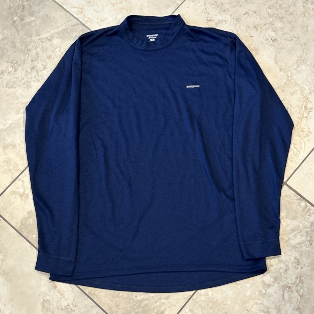 Patagonia Capilene Midweight Baselayer Crewneck Mens M Blue Apilene Long Sleeve